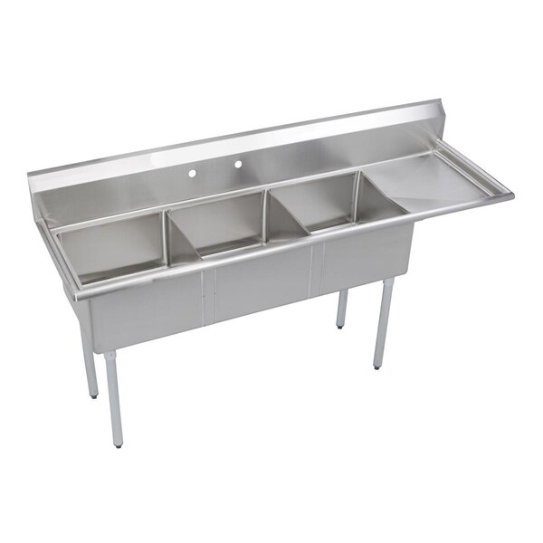 Elkay Super Economy Scullery Sink 3-Compartment 11 Deep Bowls 18 Right Drainboard 90 L X90 W X46 H SE3C18X18-R-18X - main